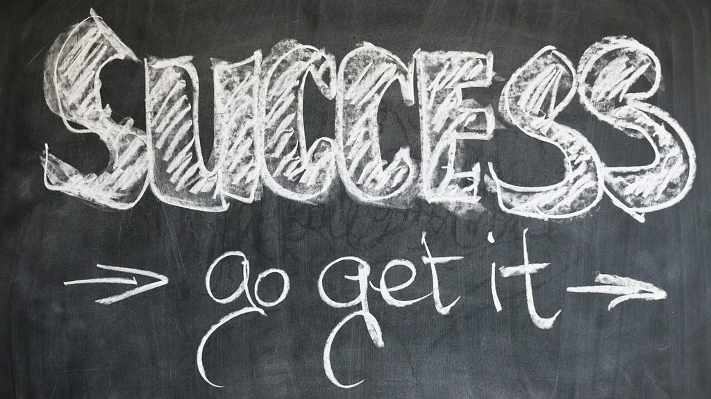 Chalk-written word 'Success' on a blackboard with the phrase 'go get it'